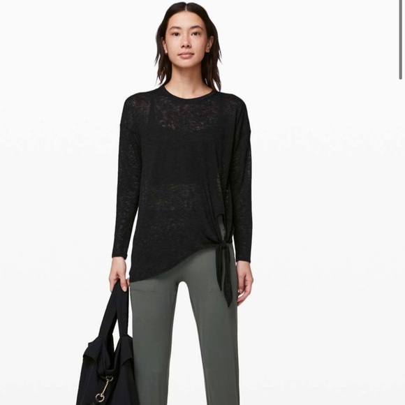 Lululemon Tie Your Practice Long Sleeve shirt tie front sheer top black - Picture 9 of 9